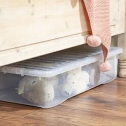 B&M Jumbo Underbed Storage Box With Lid 42L - Clear -Home Accessories Shop 257918 42l jumbo underbed storage box with lid clear 5