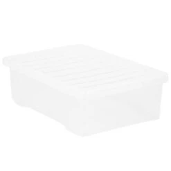 B&M Underbed Clear Storage Box With Lid 32L - Clear -Home Accessories Shop 314173 32l underbed storage box with lid clear