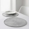 B&M Grey Round Pom Pom Placemats 4pk -Home Accessories Shop 355688 4pk grey round placemats with pom poms
