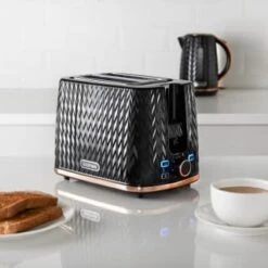 Goodmans Textured 2 Slice Toaster - Black & Rose Gold -Home Accessories Shop 358961 black textured 2 slice toaster