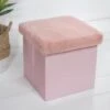 B&M Foldable Fur Seat - Blush -Home Accessories Shop 366014 blush faux fur foldable seat ottoman