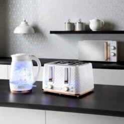 Goodmans Diamond Glass Kettle - White & Rose Gold -Home Accessories Shop 371981 371982 382793 goodmans diamond white and rose gold microwave group