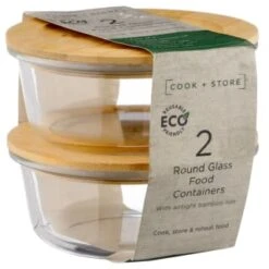 B&M Round Glass Food Containers With Bamboo Lid 2pk -Home Accessories Shop 376822 2 round glass food containers 5