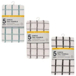B&M Essentials Check Tea Towels - Black 5pk -Home Accessories Shop 380235 5pk check tea towels main