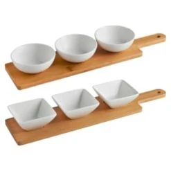 B&M Set Of 3 Serving Bowls With Bamboo Tray - Square 12 B&M Set Of 3 Serving Bowls With Bamboo Tray - Square -Home Accessories Shop 380368 3pk serving boards with bamboo tray main