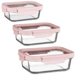 B&M Pink Glass Food Container - Medium -Home Accessories Shop 380659 380660 380661 glass food container pink large 1