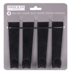 B&M Velvet Overdoor Hooks 4pk - Black -Home Accessories Shop 383665 4 velvet non slip over door hooks black