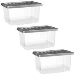 B&M Clear Storage Boxes With Lids 3pk 20L -Home Accessories Shop 384092 20l lidded box 3pk group