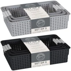 B&M Set Of Three Storage Baskets - Black -Home Accessories Shop 384207 3pk storage boxes main