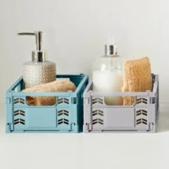 Mini Stacking Fold Flat Crate 22.2 X 15 X 8.7cm - Teal -Home Accessories Shop 384980 384981 384982 home essebtials mini stacking fold flat crate main 1