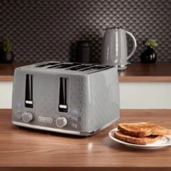 Goodmans Textured 4 Slice Toaster - Grey -Home Accessories Shop 386707 goodmans textured 4 slice toaster grey