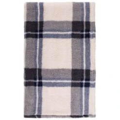 Simply Everyday Check Sherpa Throw - Navy -Home Accessories Shop 388694 navy check sherpa throw 2