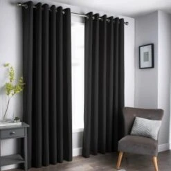 B&M Oxford Black Black Out Curtains With Eyelets 66 X 90"