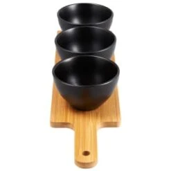B&M Wooden Serve Board With Black Dip Bowls -Home Accessories Shop 390356 set of 3 black dip bowls 2