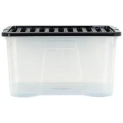 B&M Large Clear Storage Box With Lid 60L - Black -Home Accessories Shop 391386 clear 60 litre box with lid black