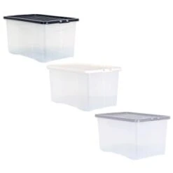 B&M Large Clear Storage Box With Lid 60L - Black -Home Accessories Shop 391386 clear 60 litre box with lid group