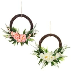 Bloom Wicker Floral Wreath - White 7 Bloom Wicker Floral Wreath - White -Home Accessories Shop 392815 27cm half wicker floral wreath with jute hoop hanger group