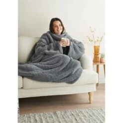 Home Essentials Teddy TV Blanket - Charcoal -Home Accessories Shop 393425 home essentials teddy tv blanket charcoal
