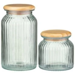 B&M Large Ribbed Glass Jar With Wooden Lid -Home Accessories Shop 394426 394427 ribbed glass jar with wooden lid group