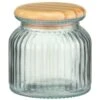 B&M Small Ribbed Glass Jar With Wooden Lid -Home Accessories Shop 394427 ribbed glass jar with wooden lid small 2