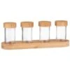 B&M Set Of 4 Glass Spice Jars With Bamboo Wood Base -Home Accessories Shop 394437 set of 4 glass spice jars with bamboo wood lid and base
