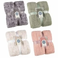 B&M Simply Two Tone Teddy Throw - Sage -Home Accessories Shop 394924 394926 394927 394928 simply plain teddy throw group