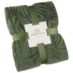 Large Leaf Embossed Green Throw