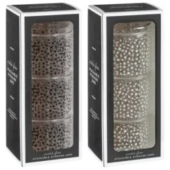 B&M Printed Glass Stackable Storage Jars 3pc - White -Home Accessories Shop 396484 3pk printed glass stackable storage jars group