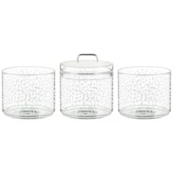 B&M Printed Glass Stackable Storage Jars 3pc - White -Home Accessories Shop 396484 3pk printed glass stackable storage jars white 2