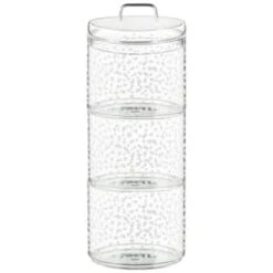 B&M Printed Glass Stackable Storage Jars 3pc - White -Home Accessories Shop 396484 3pk printed glass stackable storage jars white 4